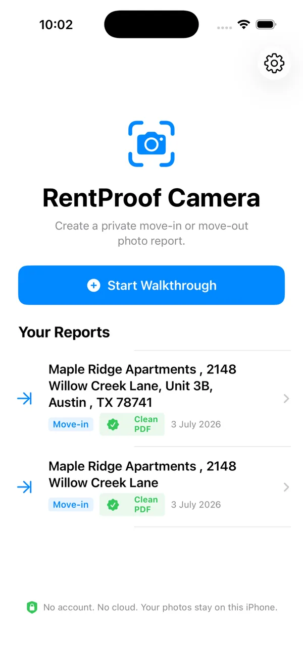 RentProof: Rental Inspection product screen